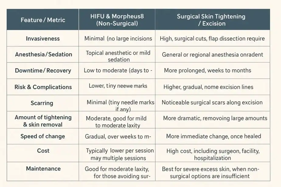 Table showing benefits of Lipo Freeze 2 U Llanelli treatments for skin tightening following weight loss injections.